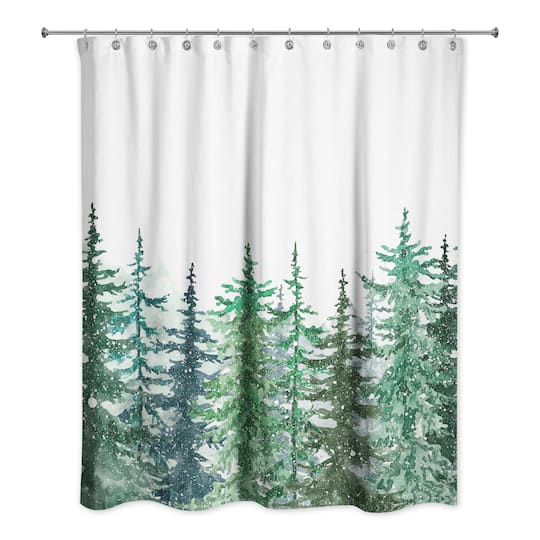 Winter Watercolor Pine Forest Shower Curtain